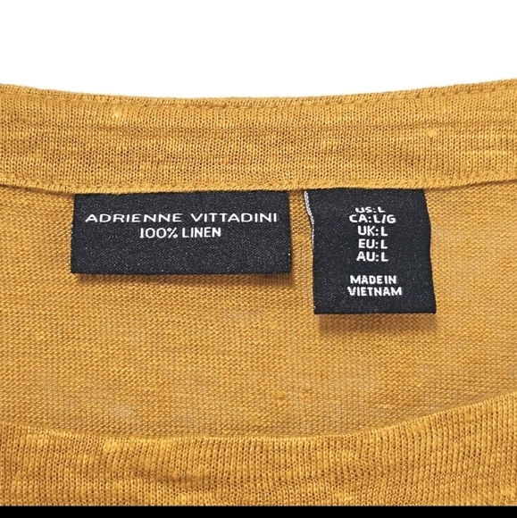 Adrienne Vittadini 100% Linen  Large Mustard Yellow Pull Over Oversized Sweater - Picture 11 of 12